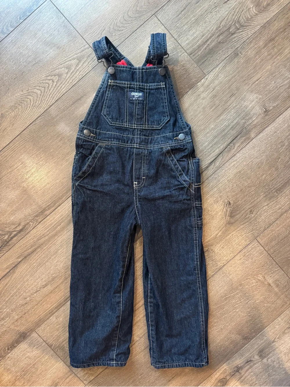 OshKosh B'gosh Denim Overalls for Kids — Red fleece Lining